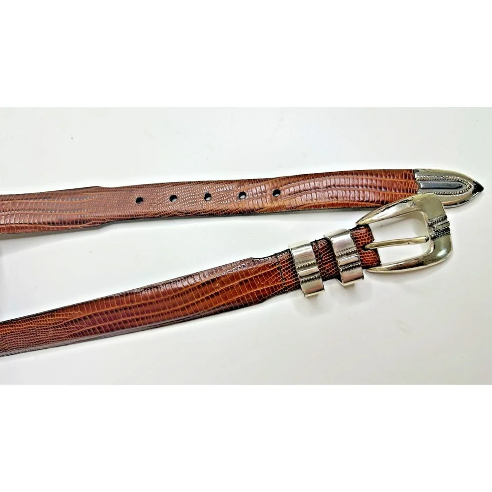 Remo Tulliani Mens Size 44 Genuine Leather Belt Brown Textured Lizard‎